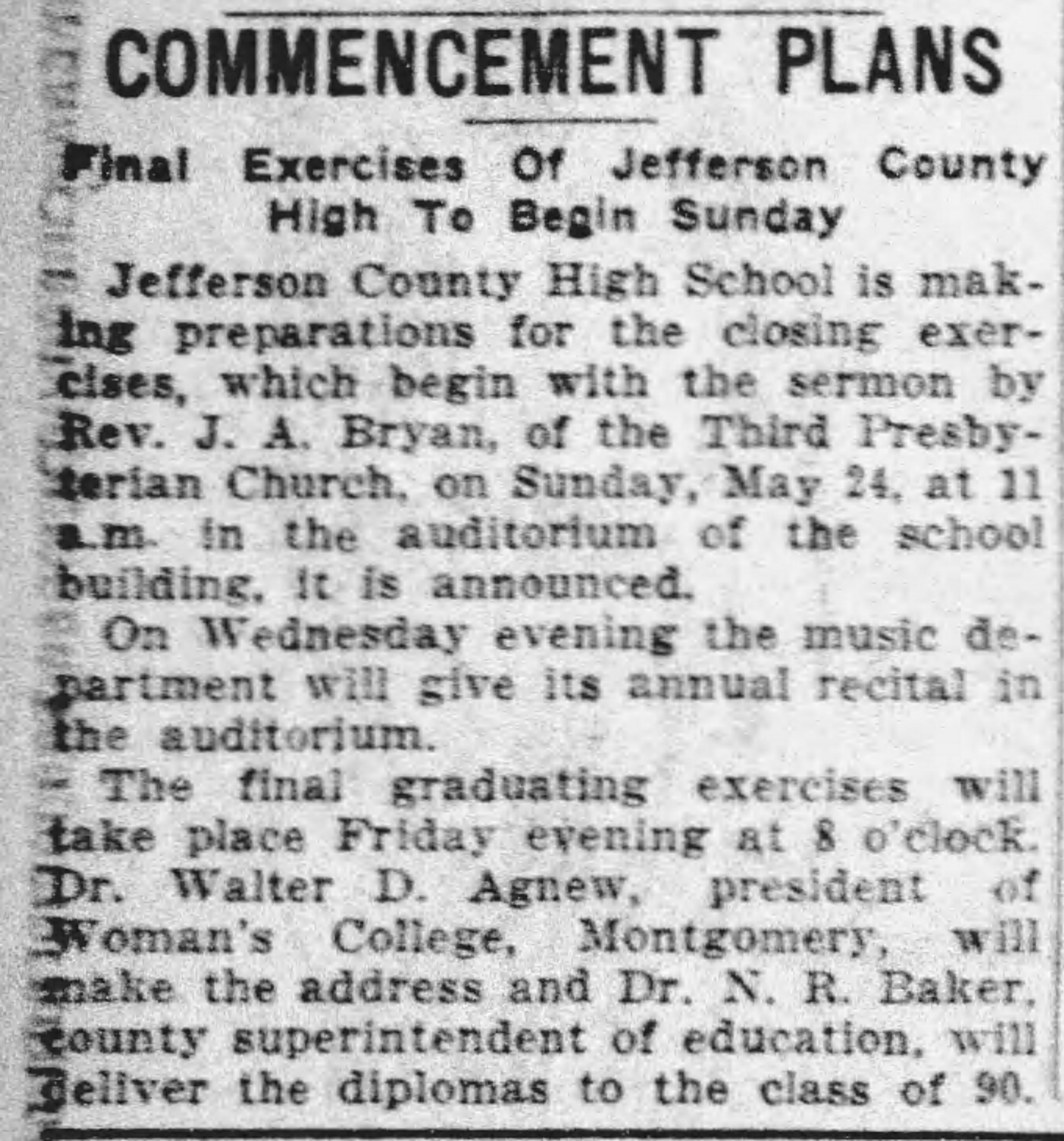 Commencement Plans: Jefferson County High